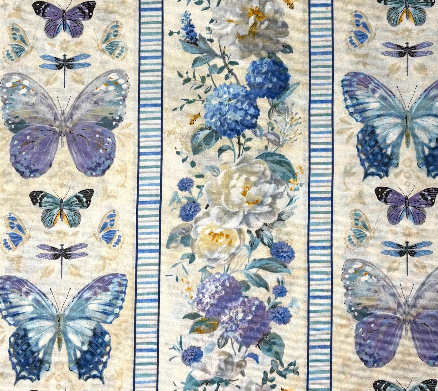 Butterfly Multi Repeating Stripe, Purple, Blue, Yardage,Morning Blooms, Danhui Nai