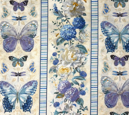 Butterfly Multi Repeating Stripe, Purple, Blue, Yardage,Morning Blooms, Danhui Nai