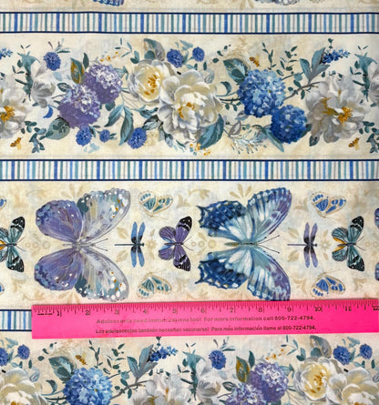 Butterfly Multi Repeating Stripe, Purple, Blue, Yardage,Morning Blooms, Danhui Nai