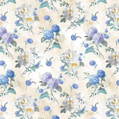 Cream Floral Toss, Purple, Blue, Yardage, Morning Blooms, Danhui Nai