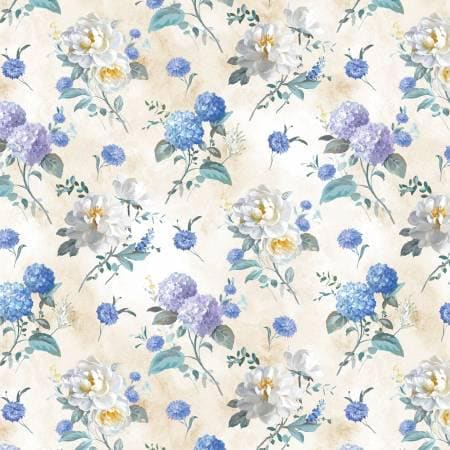 Cream Floral Toss, Purple, Blue, Yardage, Morning Blooms, Danhui Nai