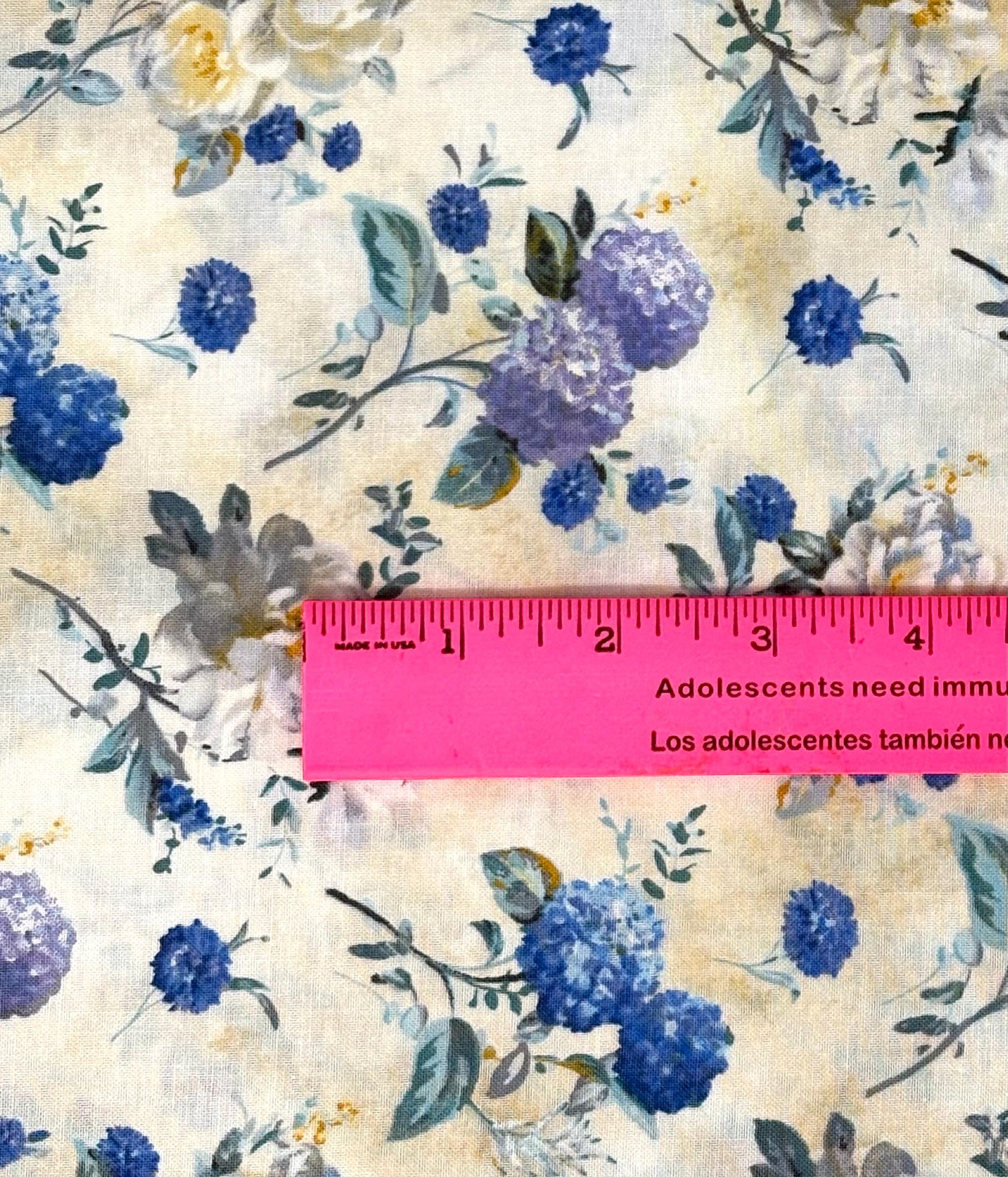 Cream Floral Toss, Purple, Blue, Yardage, Morning Blooms, Danhui Nai