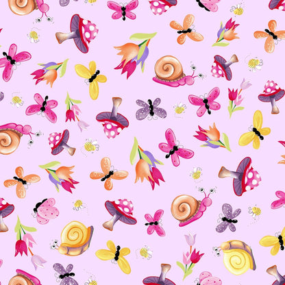 Insect Pink Yardage: Light Orchid Sloane the Snail Garden Toss, Susybee