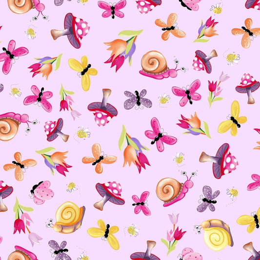 Insect Pink Yardage: Light Orchid Sloane the Snail Garden Toss, Susybee