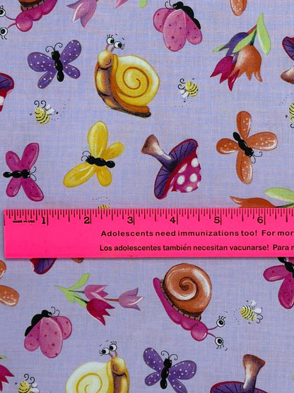 Insect Pink Yardage: Light Orchid Sloane the Snail Garden Toss, Susybee
