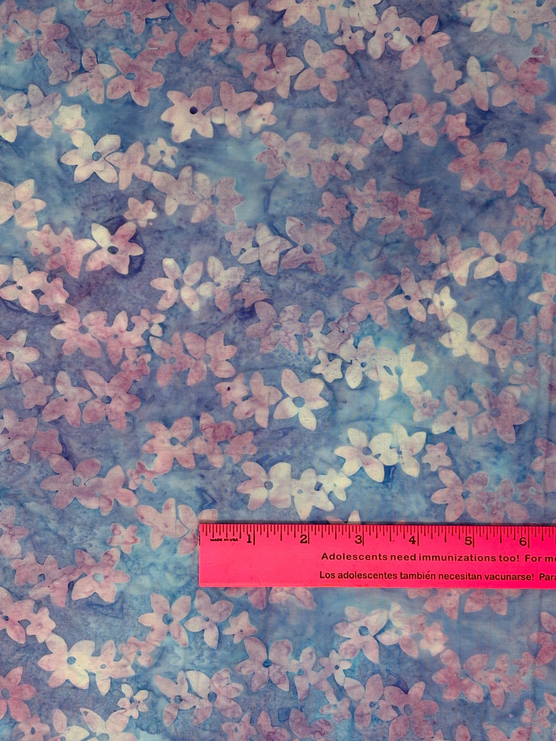 Pink Blue Floral Batik yardage: Flower Chain Serene Beauty by Robert Kaufman