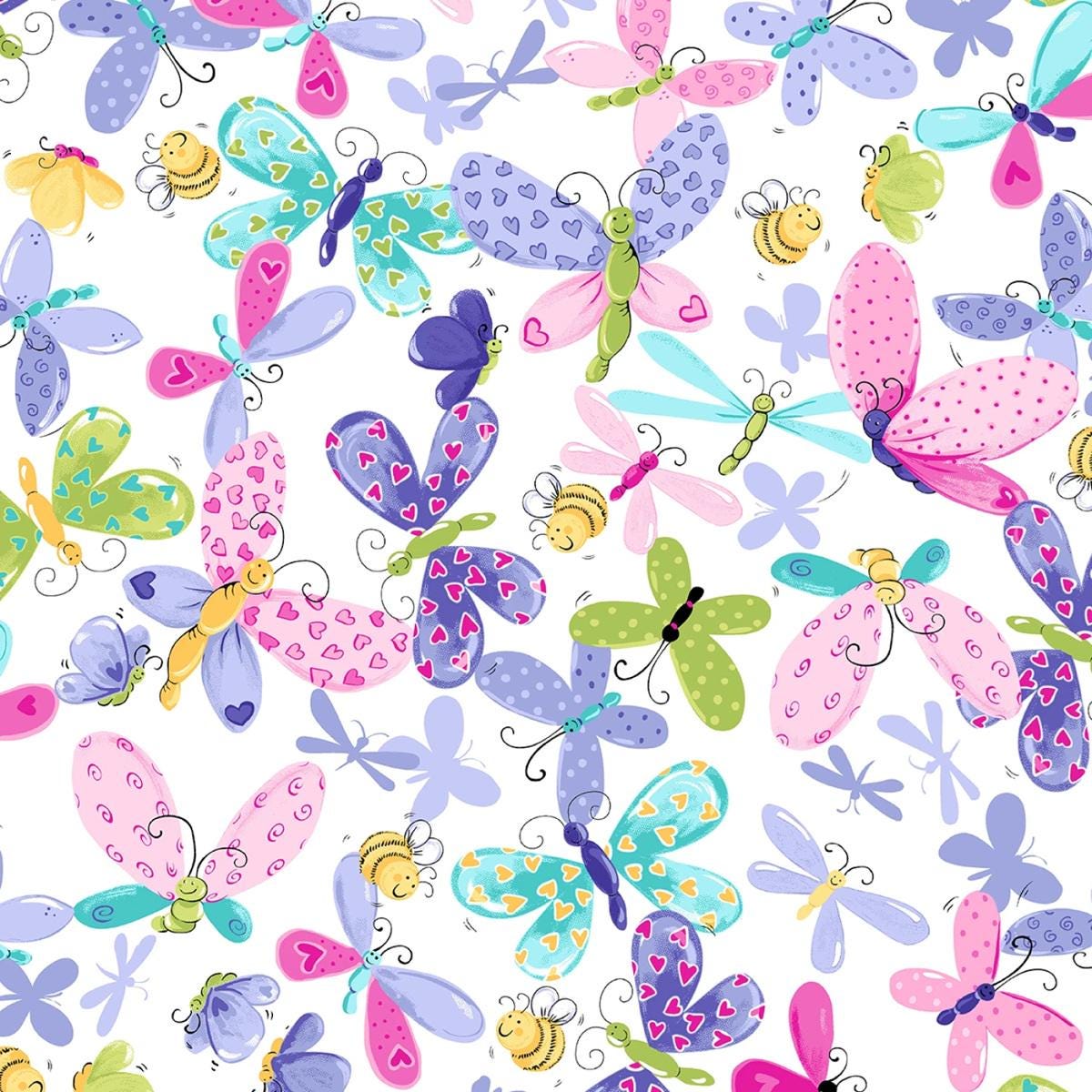 Butterfly Floral Yardage: Purple Flutter the Butterfly Butterflies