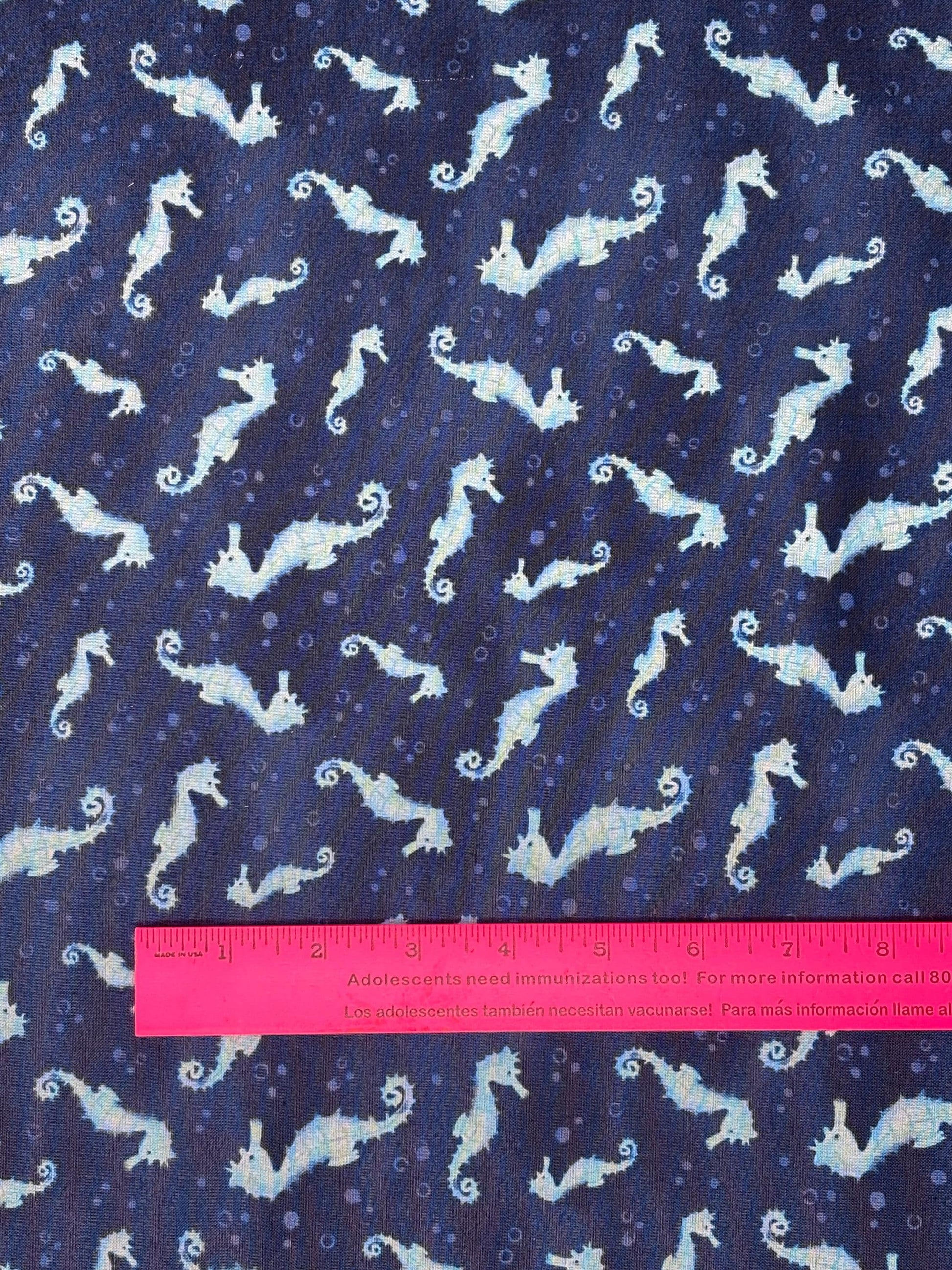 Navy Blue Sea Horse Yardage: Underwater Wonder, Wilmington Prints