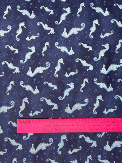 Navy Blue Sea Horse Yardage: Underwater Wonder, Wilmington Prints