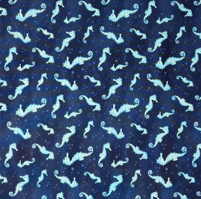 Navy Blue Sea Horse Yardage: Underwater Wonder, Wilmington Prints