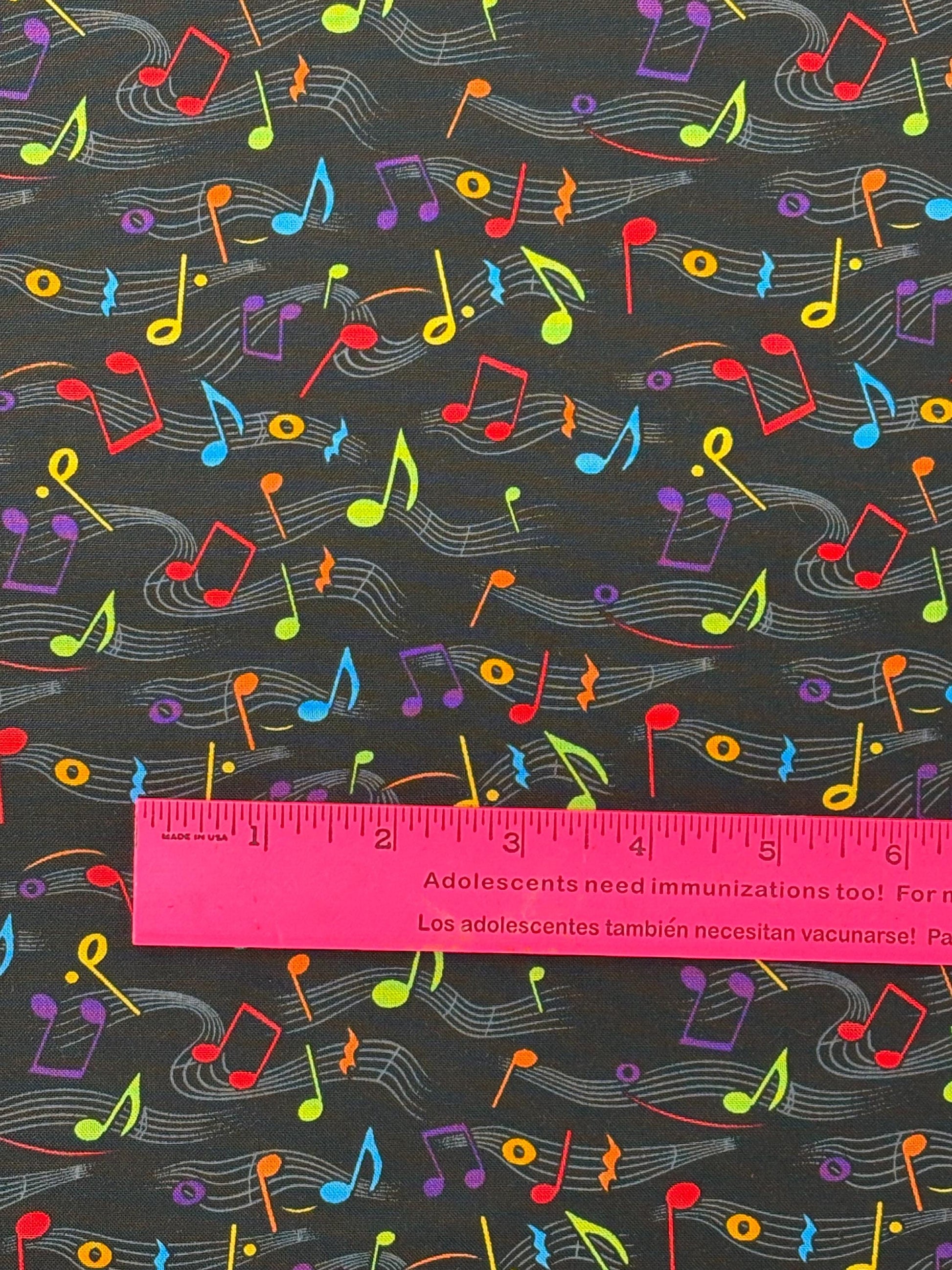 Music Notes Yardage: Yellow, Blue, Red