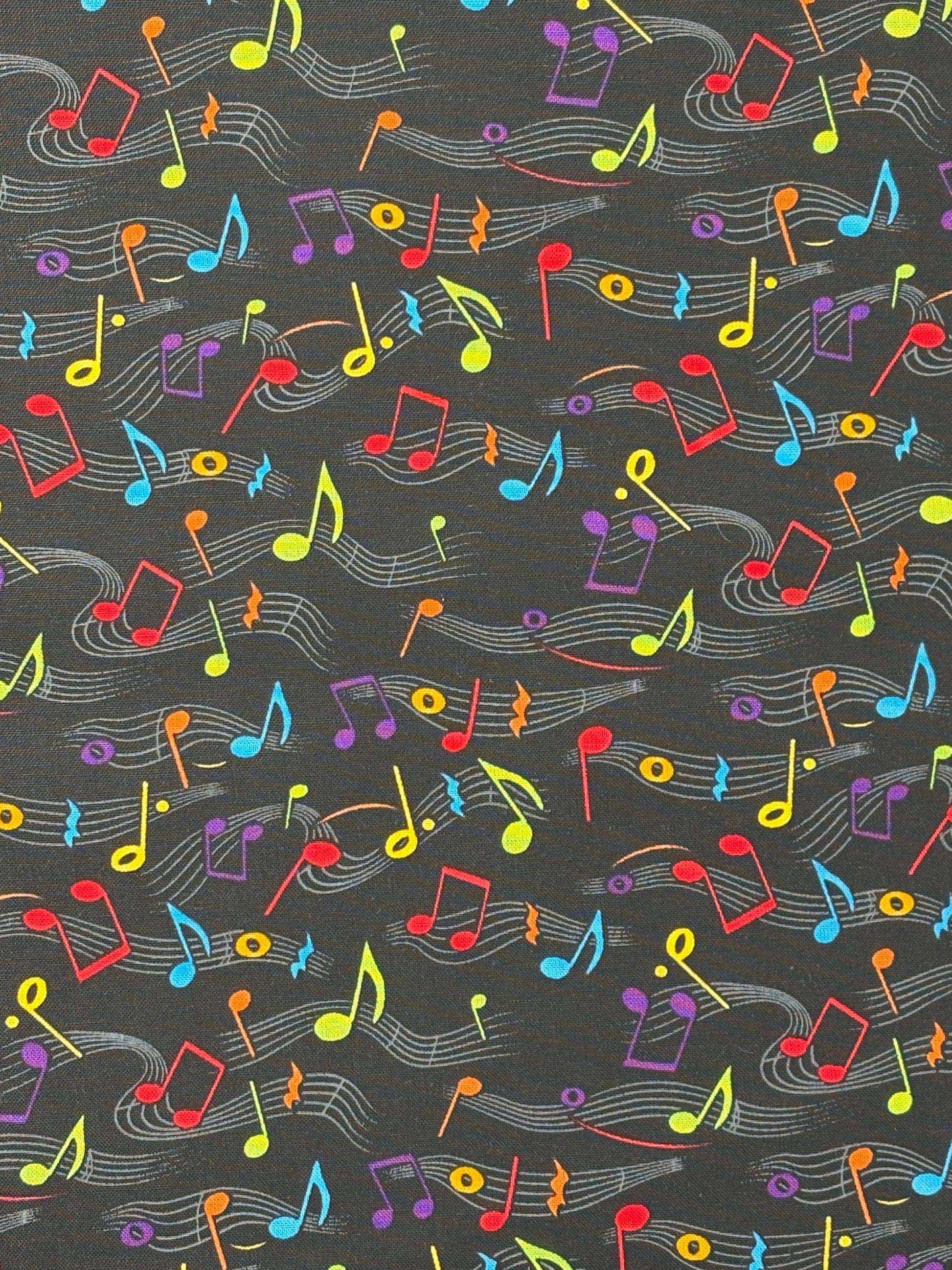 Music Notes Yardage: Yellow, Blue, Red