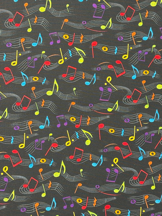 Music Notes Yardage: Yellow, Blue, Red