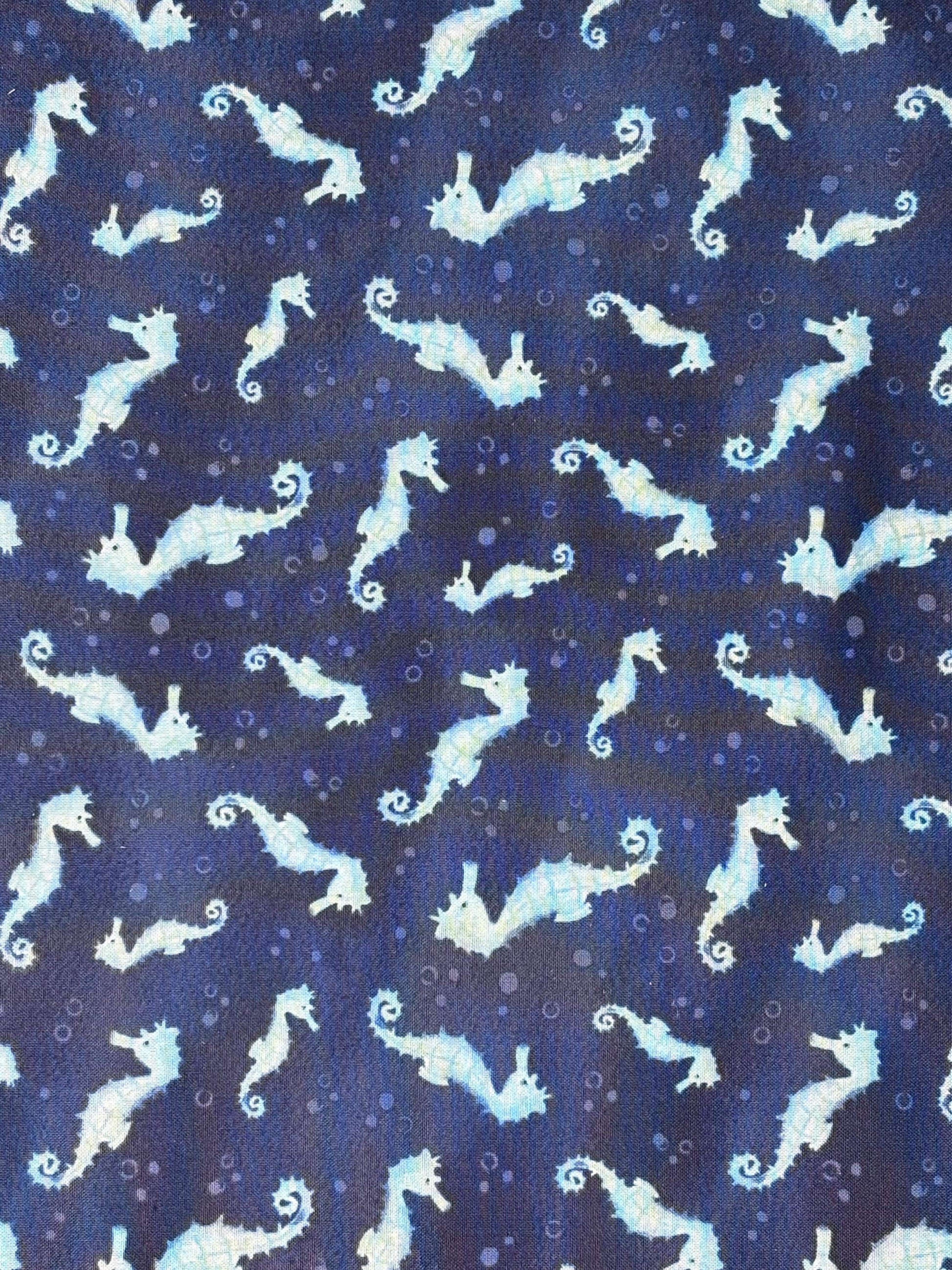 Navy Blue Sea Horse Yardage: Underwater Wonder, Wilmington Prints