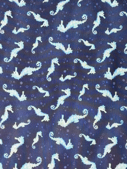 Navy Blue Sea Horse Yardage: Underwater Wonder, Wilmington Prints