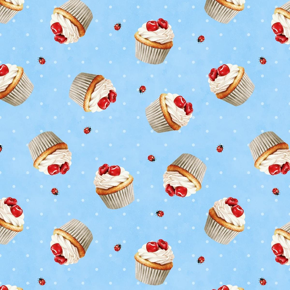 Blue Cupcake Toss, Sweet Cherry, Wilmington Prints