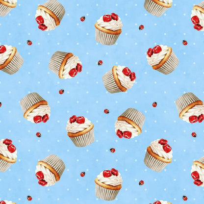 Blue Cupcake Toss, Sweet Cherry, Wilmington Prints
