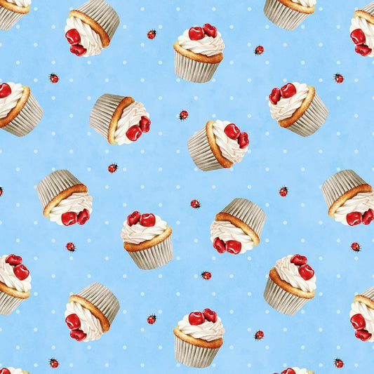 Blue Cupcake Toss, Sweet Cherry, Wilmington Prints