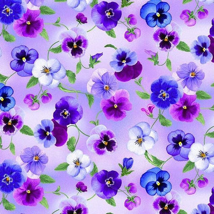Purple Lilac Pansy Floral Yardage, Pansy Bouquet, Pansy Perfection, Timeless Treasures