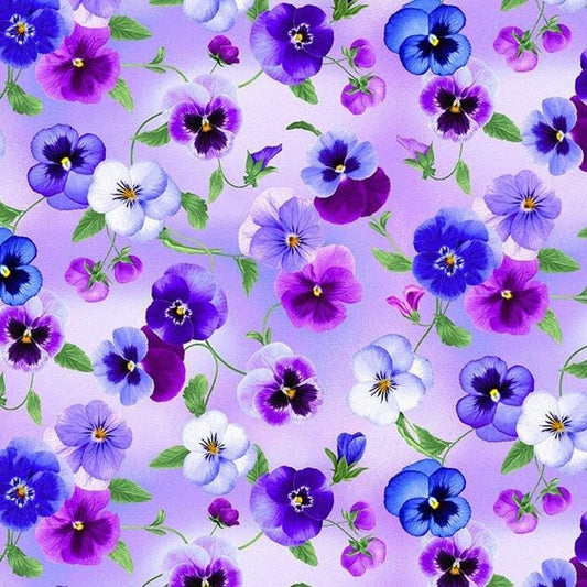 Purple Lilac Pansy Floral Yardage, Pansy Bouquet, Pansy Perfection, Timeless Treasures