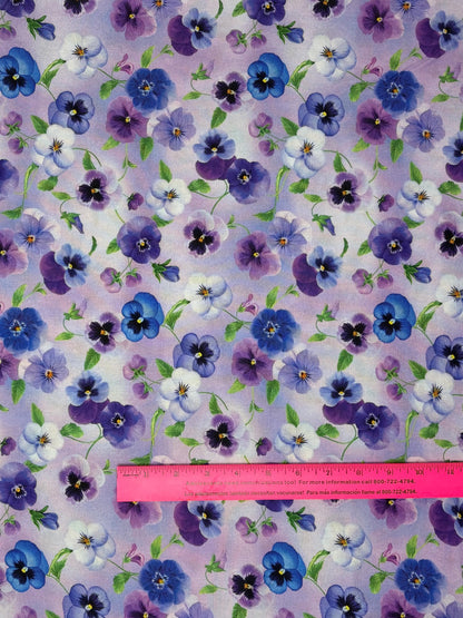 Purple Lilac Pansy Floral Yardage, Pansy Bouquet, Pansy Perfection, Timeless Treasures