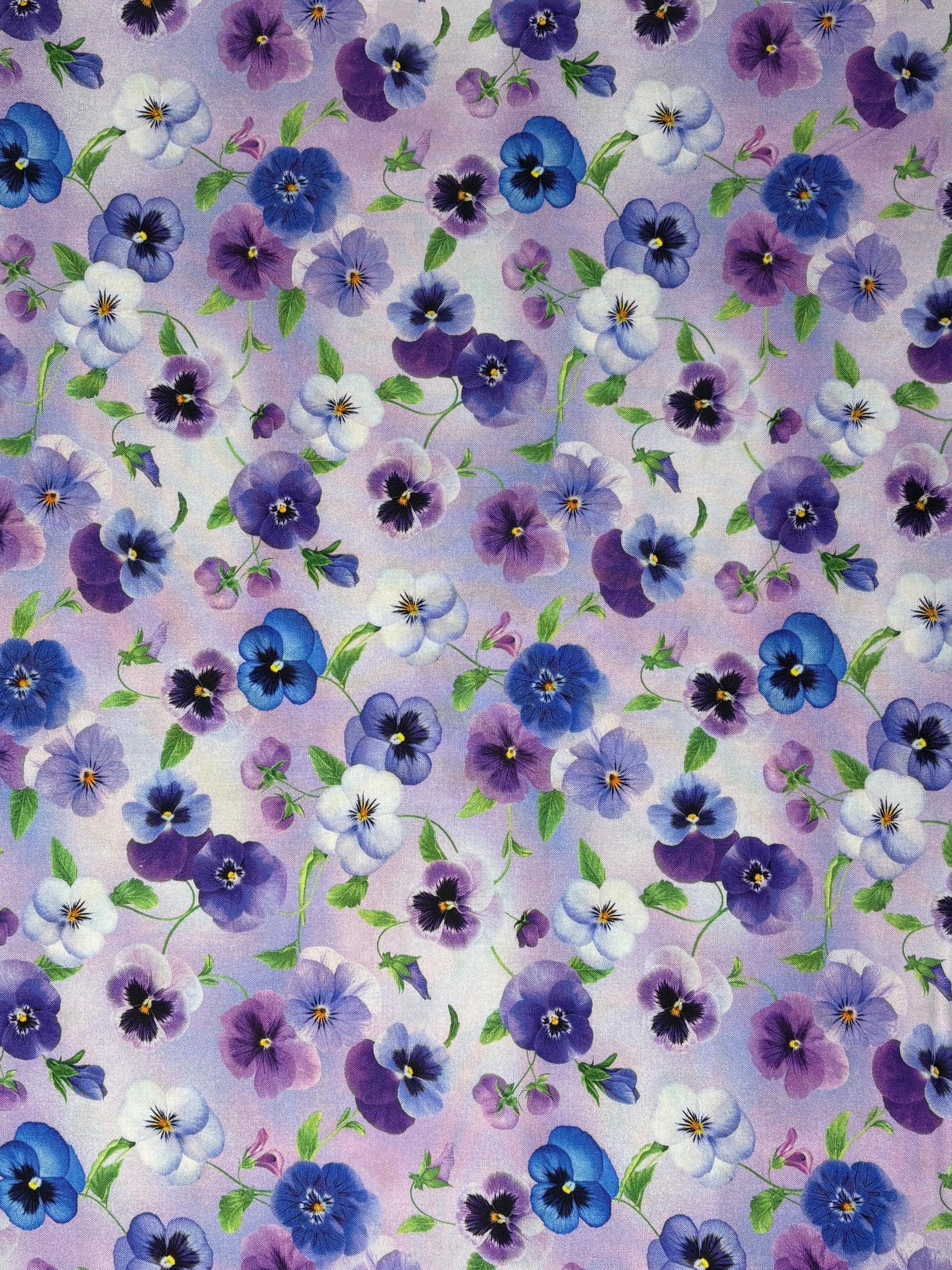 Purple Lilac Pansy Floral Yardage, Pansy Bouquet, Pansy Perfection, Timeless Treasures