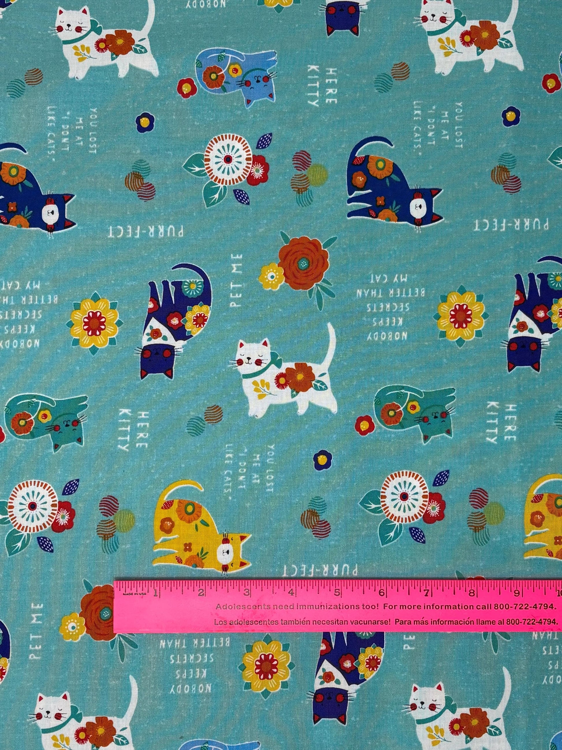 Cat Yardage, Fe-line Frisky, All Over Cats on Teal, Wilmington Prints