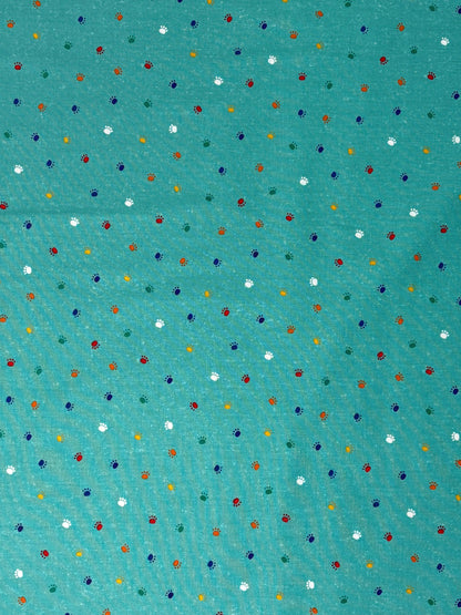 Cat Paw Yardage, Fe-line Frisky, Cat Paws on Teal, Wilmington Prints