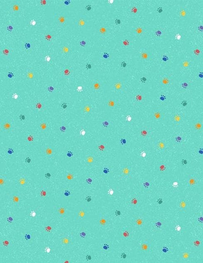 Cat Paw Yardage, Fe-line Frisky, Cat Paws on Teal, Wilmington Prints