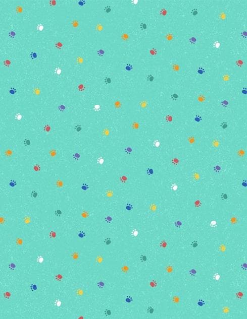 Cat Paw Yardage, Fe-line Frisky, Cat Paws on Teal, Wilmington Prints