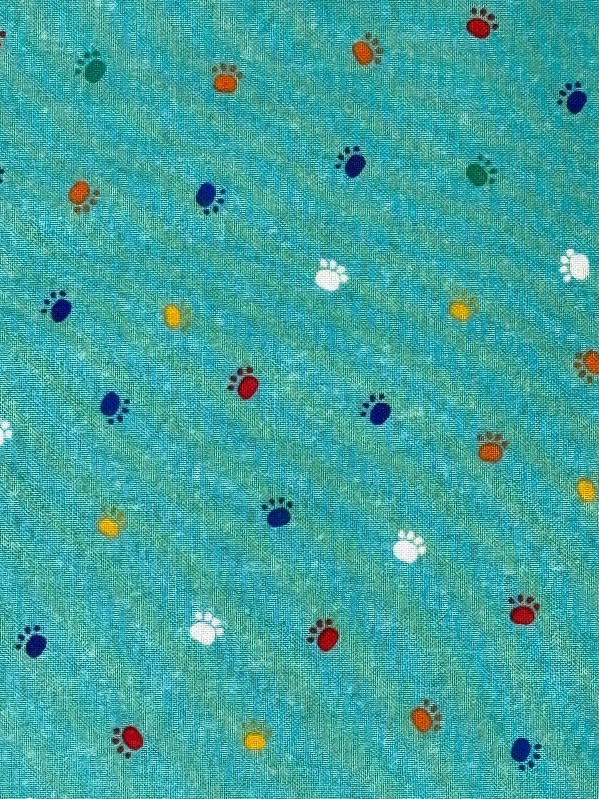 Cat Paw Yardage, Fe-line Frisky, Cat Paws on Teal, Wilmington Prints