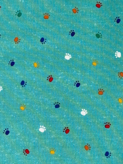 Cat Paw Yardage, Fe-line Frisky, Cat Paws on Teal, Wilmington Prints