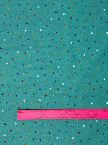 Cat Paw Yardage, Fe-line Frisky, Cat Paws on Teal, Wilmington Prints