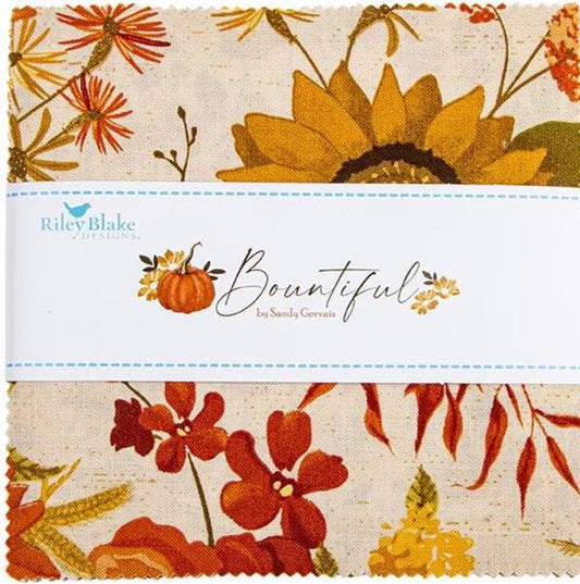 Fall Harvest Fabric Squares, Bountiful, Charm Pack, Riley Blake, Sandy Gervais, 5 inches, 42 squares