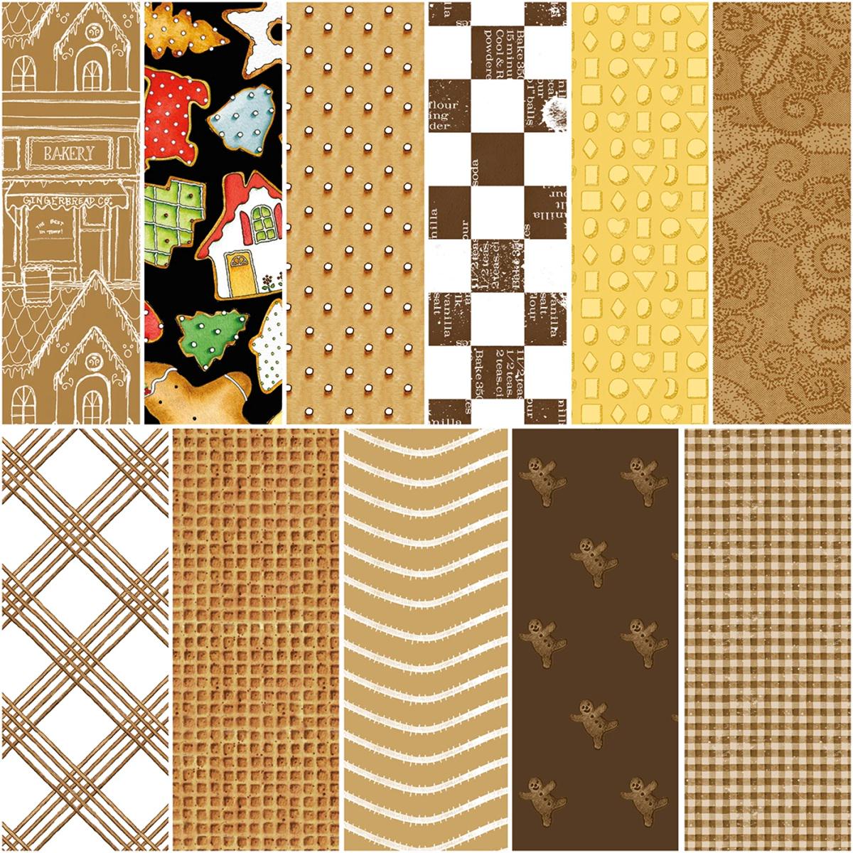 Christmas Fabric Squares, Charm Pack, Gingerbread, Riley Blake, 5 inches, 42 squares