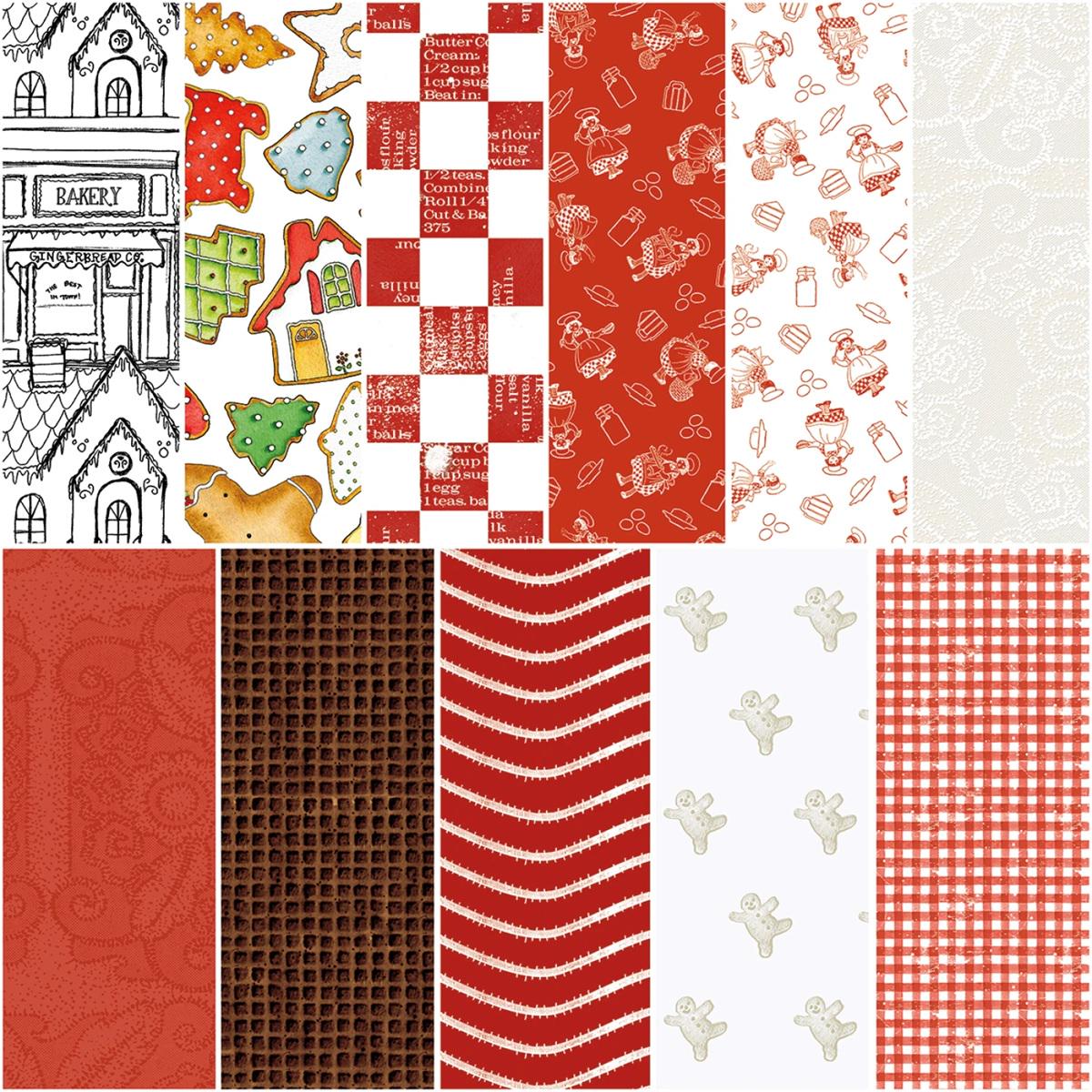 Christmas Fabric Squares, Charm Pack, Gingerbread, Riley Blake, 5 inches, 42 squares