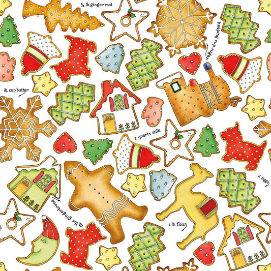 Gingerbread Cookie Toss White Yardage, Gingerbread by J. Wecker Frisch Collection, Riley Blake, Fabric Yardage