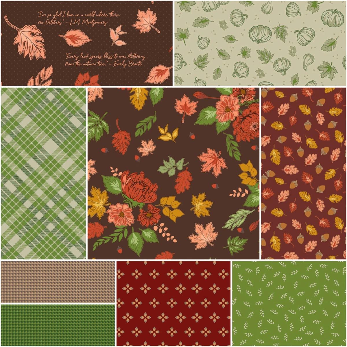 Fall Harvest Fabric Squares, Cozy Autumn, Charm Pack, Riley Blake, Beverly McCullough, 5 inches, 42 squares