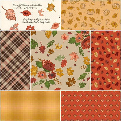 Fall Harvest Fabric Squares, Cozy Autumn, Charm Pack, Riley Blake, Beverly McCullough, 5 inches, 42 squares