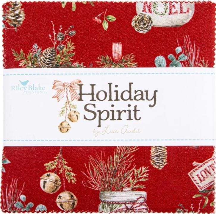 Christmas Fabric Squares, Charm Pack, Holiday Spirit, Riley Blake, 5 inches, 42 squares