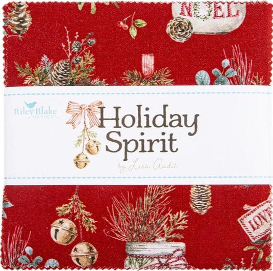 Christmas Fabric Squares, Charm Pack, Holiday Spirit, Riley Blake, 5 inches, 42 squares