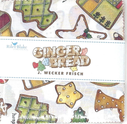 Christmas Fabric Squares, Charm Pack, Gingerbread, Riley Blake, 5 inches, 42 squares
