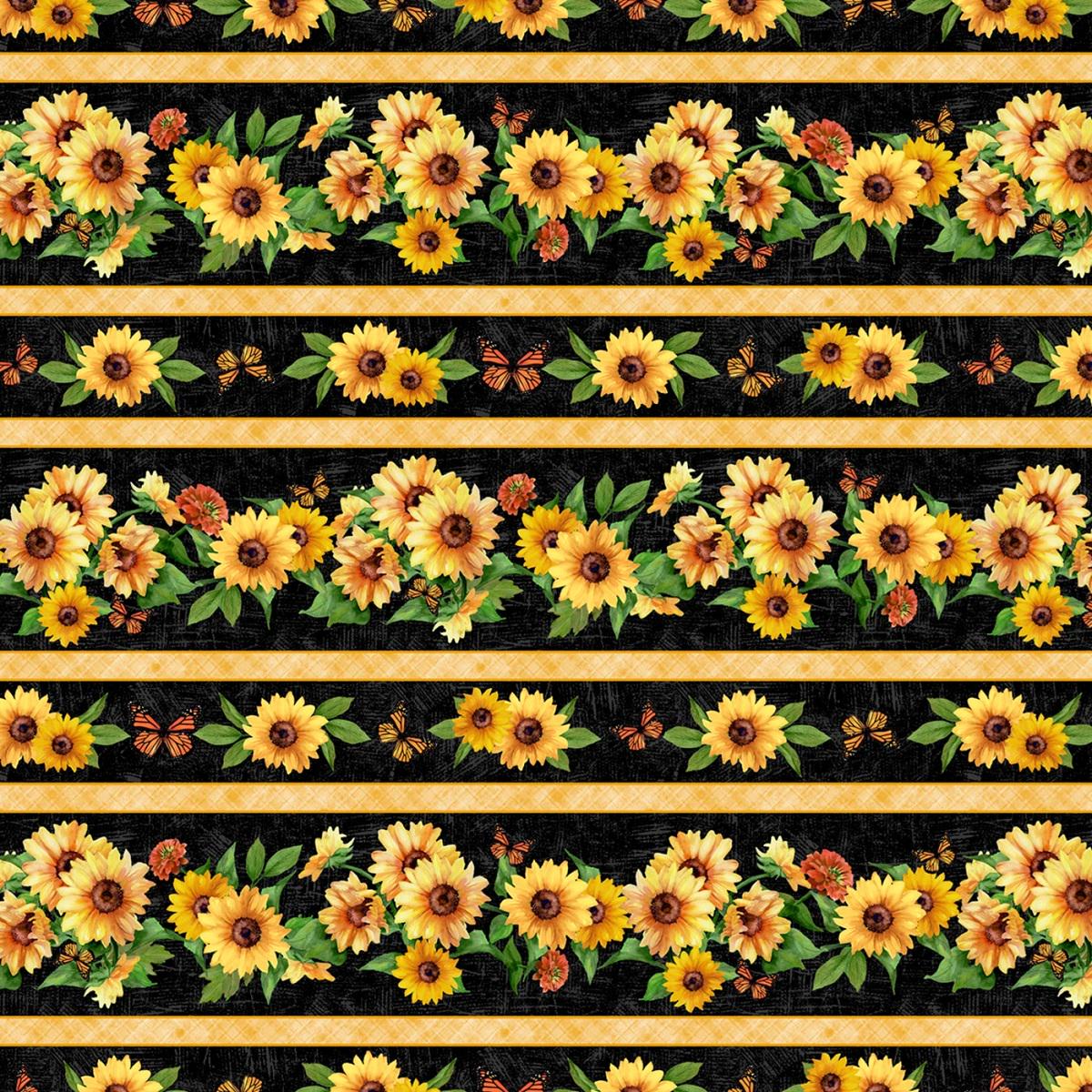 Sunflower Stripe Border Fabric: Sunshine Whispers, Multi Repeating Stripe - Wilmington