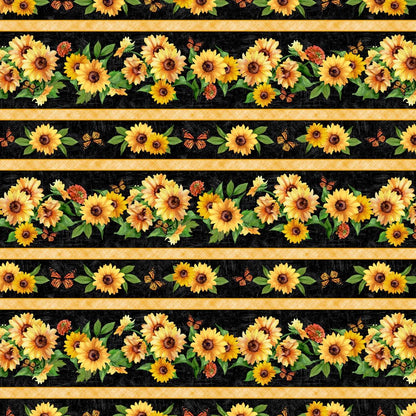 Sunflower Stripe Border Fabric: Sunshine Whispers, Multi Repeating Stripe - Wilmington