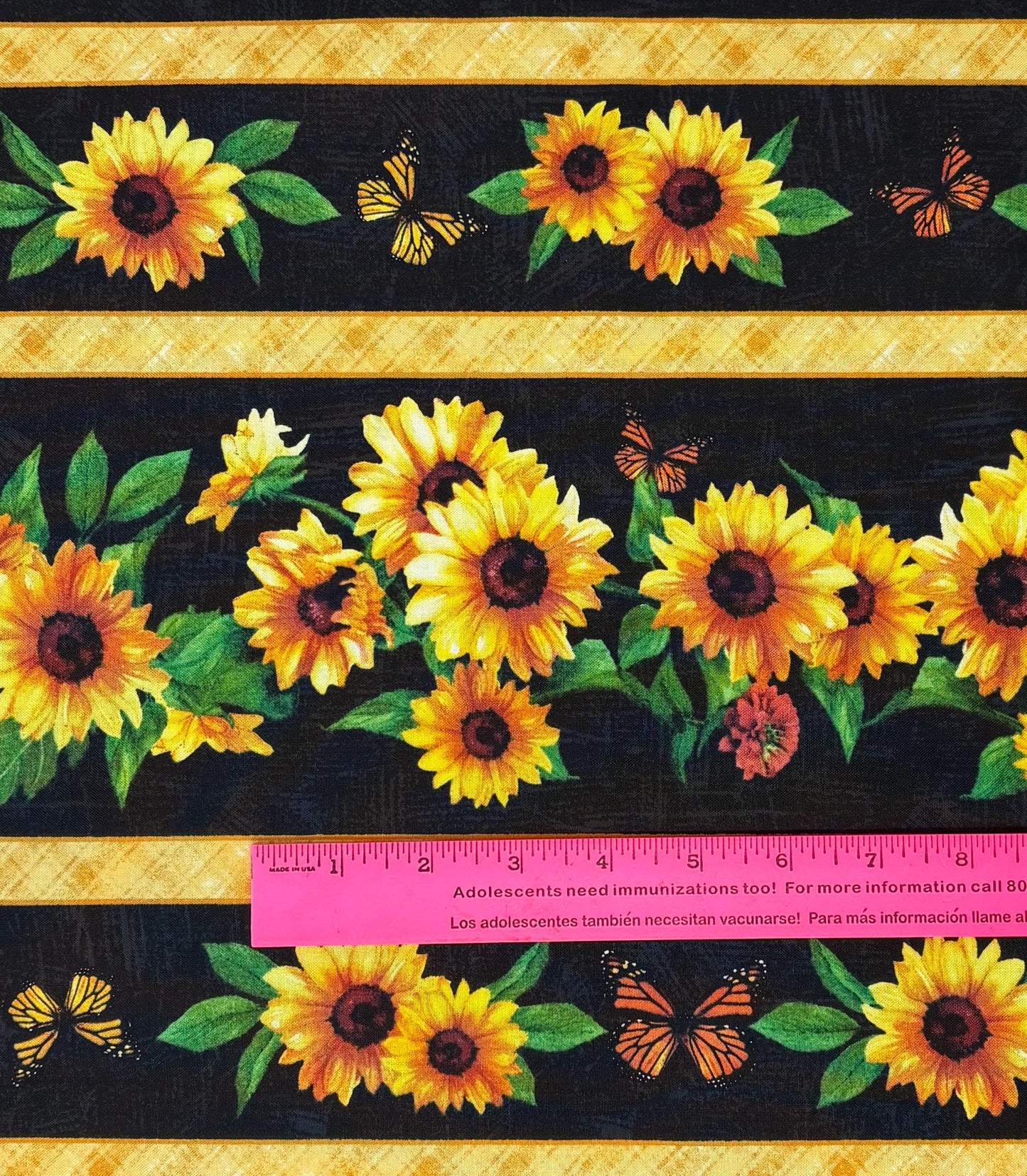 Sunflower Stripe Border Fabric: Sunshine Whispers, Multi Repeating Stripe - Wilmington