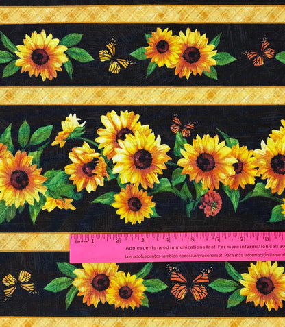 Sunflower Stripe Border Fabric: Sunshine Whispers, Multi Repeating Stripe - Wilmington