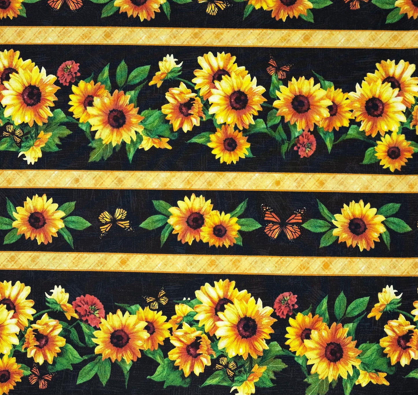 Sunflower Stripe Border Fabric: Sunshine Whispers, Multi Repeating Stripe - Wilmington