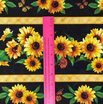 Sunflower Stripe Border Fabric: Sunshine Whispers, Multi Repeating Stripe - Wilmington