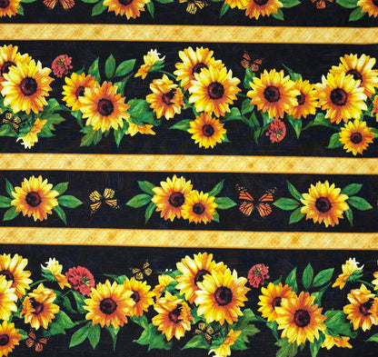 Sunflower Stripe Border Fabric: Sunshine Whispers, Multi Repeating Stripe - Wilmington