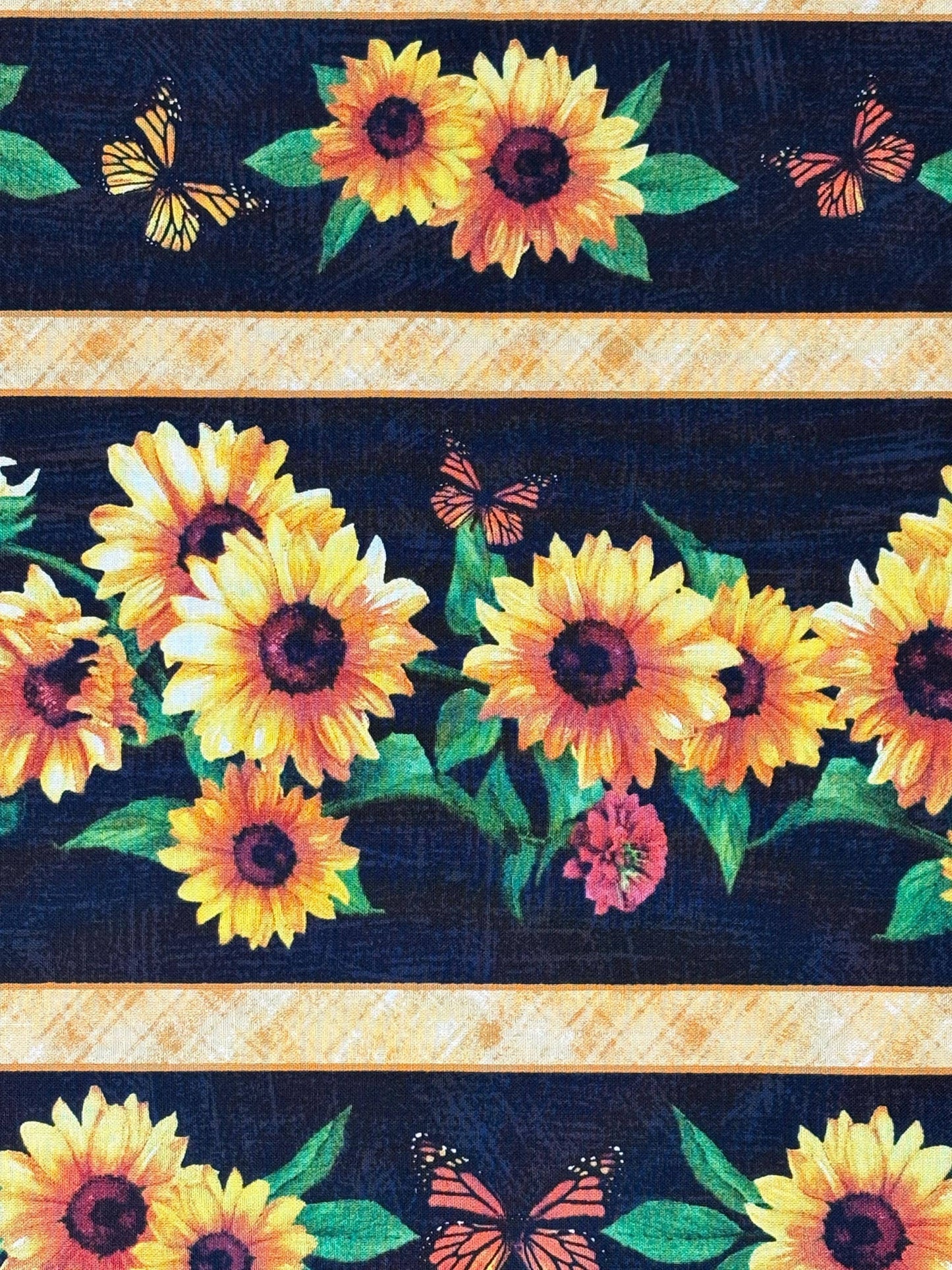 Sunflower Stripe Border Fabric: Sunshine Whispers, Multi Repeating Stripe - Wilmington